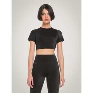 Wolford The Workout Top Womens Medium Black Crewneck Short Sleeve Cropped Tee